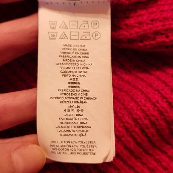 Michael Kors Preppy Waffle Knit Cowl Neck Tunic Sweater, Large, Red w/ Gold Logo - Picture 7 of 8